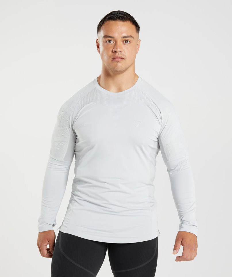 Men\'s Gymshark 315 Long Sleeve T-Shirts Light Grey | CA 8N53A6